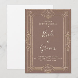 Convites Casamento Editável Art Deco Rosa Champanhe Dourado