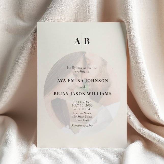 Convites Casamento Editorial de Fotos Marfim Minimalista (Criador carregado)