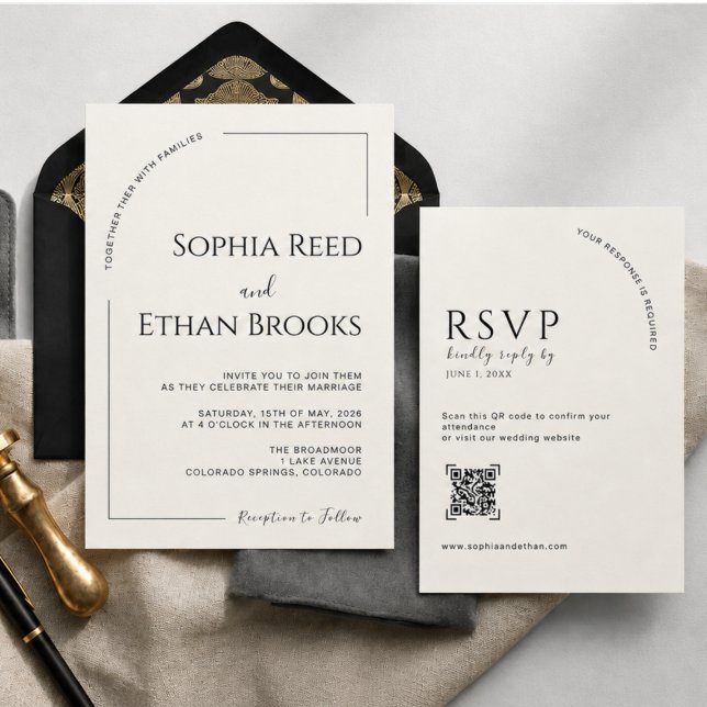 Convites Casamento Editorial Marfim Minimalista Moderno (Criador carregado)