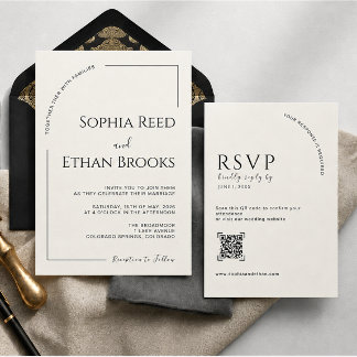 Convites Casamento Editorial Marfim Minimalista Moderno 