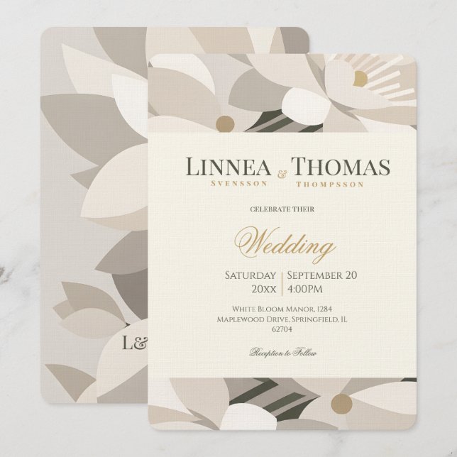 Convites Casamento Editorial Moderno Abstrato Bege Neutro (Frente/Verso)