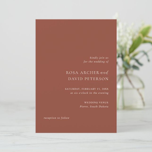 Convites Casamento Editorial Moderno em Cobre Rústico (Em pé/Frente)