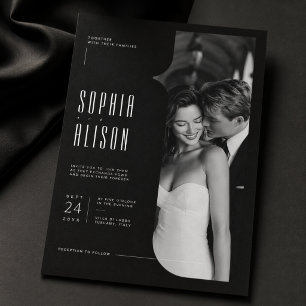 Convites Casamento Editorial Preto e Branco Foto Moderna