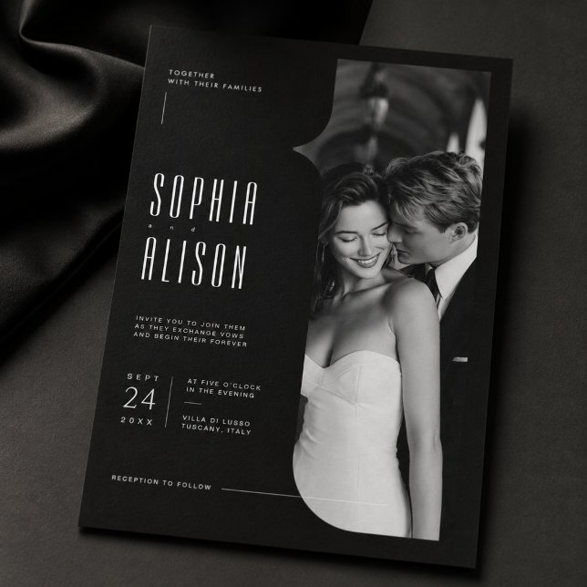 Convites Casamento Editorial Preto e Branco Foto Moderna (Criador carregado)