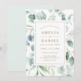 Convites Casamento Eetal Eucalyptus Dourado Script Greenery
