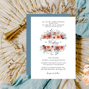 Convites Casamento "Eetéreo", Peach e Blue Floral