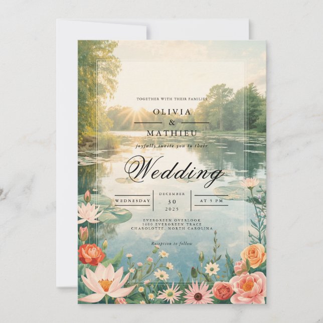 Convites Casamento Eethal Bloom Lakeside Romance (Frente)