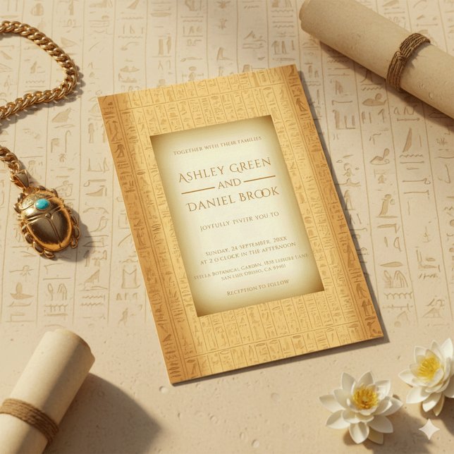 Convites Casamento Egípcio de Antigos Motifs Hieróglifos (Criador carregado)