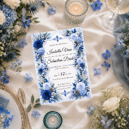 Convites Casamento Elegância Azul de Inverno Encantado