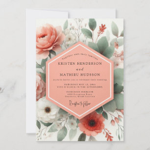 Convites Casamento Elegância Botânica Coral