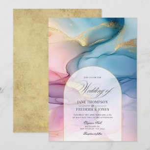 Convites Casamento Elegância com Tinta Alcoólica Rosa, Azul