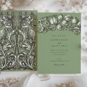Convites Casamento Elegância Creme Art Nouveau