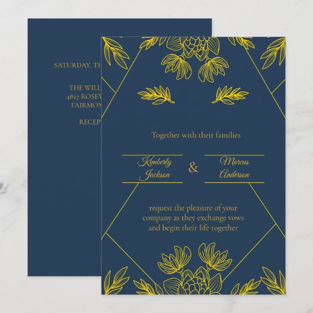 Convites Casamento Elegância Dourada (Frente/Verso)