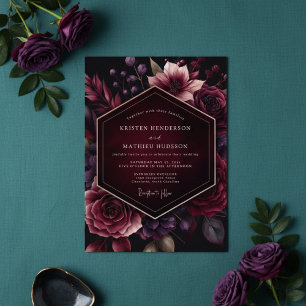 Convites Casamento Elegância Flor Burgundy Velvet