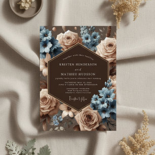 Convites Casamento Elegância Flor de Azul Empoeirado