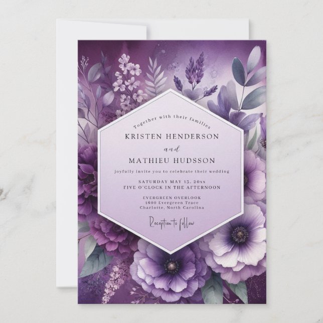 Convites Casamento Elegância Floral Âmbar (Frente)
