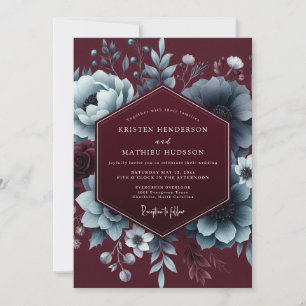 Convites Casamento Elegância Floral Burgundy Moody