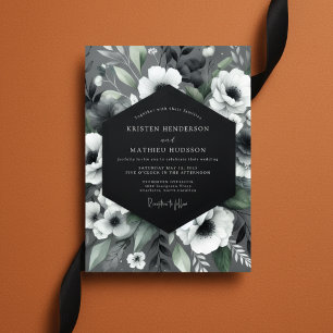 Convites Casamento Elegância Floral Carvão Mal-humorado