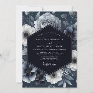 Convites Casamento Elegância Floral Navy Moody