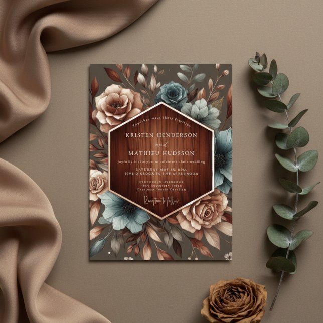 Convites Casamento Elegância Floral Outonal Marrom (Criador carregado)