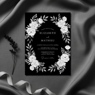 Convites Casamento Elegância Floral Preto e Branco
