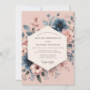 Convites Casamento Elegância Floral Rosa Empoeirada