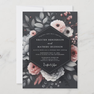 Convites Casamento Elegância Floral Rubor Carvão