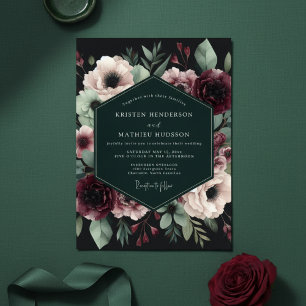 Convites Casamento Elegância Floral Temperamental Borgonha