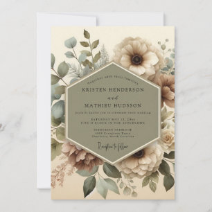 Convites Casamento Elegância Floral Verde Oliva
