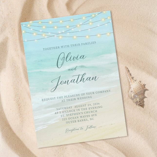Convites Casamento Elegant Script Beach Ocean (Criador carregado)