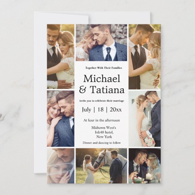 Convites casamento elegante 8 foto minimalista (Frente)