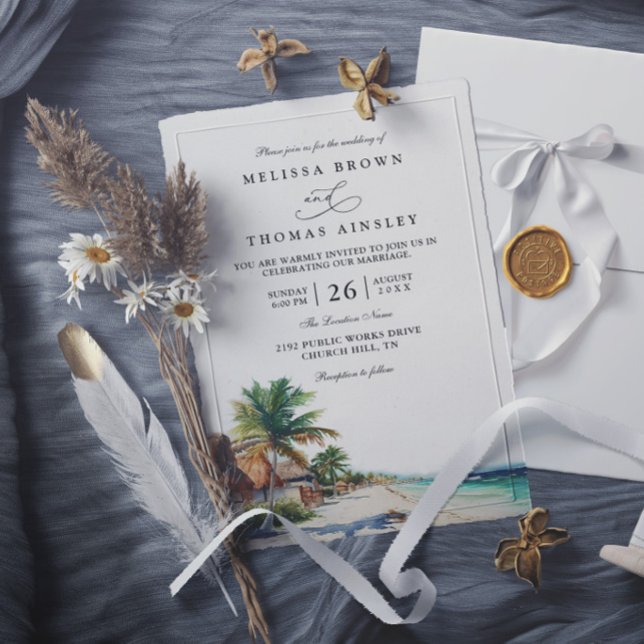 Convites Casamento Elegante à Beira da Praia Cancun México  (Criador carregado)