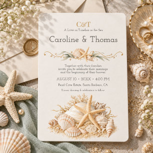 Convites Casamento Elegante à Beira-Mar com Champanhe e Con