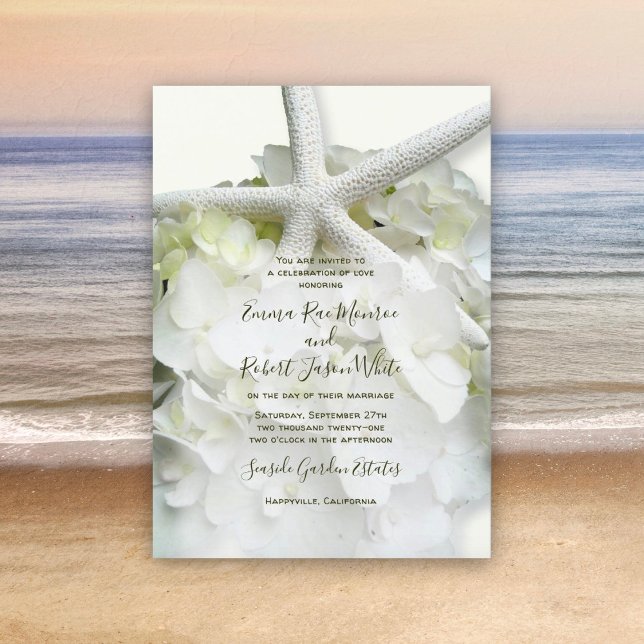 Convites Casamento Elegante à Beira-Mar com Floral Branco e (Criador carregado)