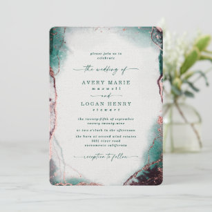 Convites Casamento Elegante Abstrato Watercolor Verde