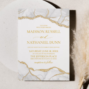 Convites Casamento Elegante Ágata Branco Dourado