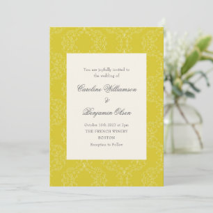 Convites Casamento Elegante Amarelo Damask Ornado Vintage