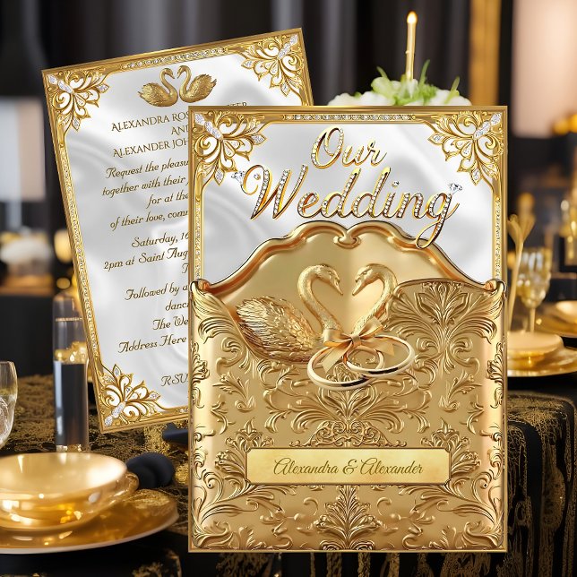 Convites Casamento Elegante Anéis de Cisnes Brancos Diamant (Criador carregado)