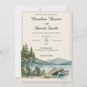 Convites Casamento Elegante ao Ar Livre com Lagoa em Aquare