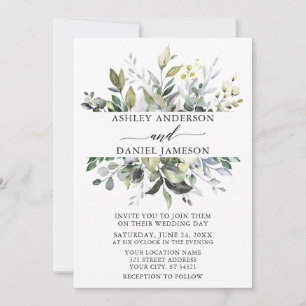 Convites Casamento Elegante Aquarela Verde Botânico