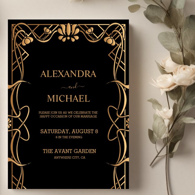Convites Casamento Elegante Art Nouveau (Criador carregado)