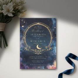 Convites Casamento Elegante Azul Celestial Waters Midnight