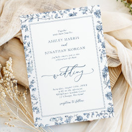 Convites Casamento Elegante Azul Chinoiserie Tudo em Um