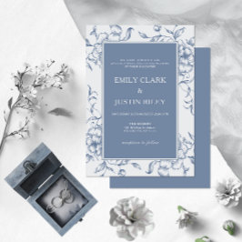Convites Casamento Elegante Azul-Dusty Floral
