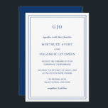 Convites Casamento Elegante Azul-Marinho Clássico<br><div class="desc">Marinho no estilo clássico convite de casamento azul apresentando um design simples e mínimo com seu monograma no topo e seus detalhes de evento cercados por uma dupla borda. As fontes se alternam entre um script elegante, um serif tradicional e fontes sans serif minimalistas. Este convite é excelente para um...</div>