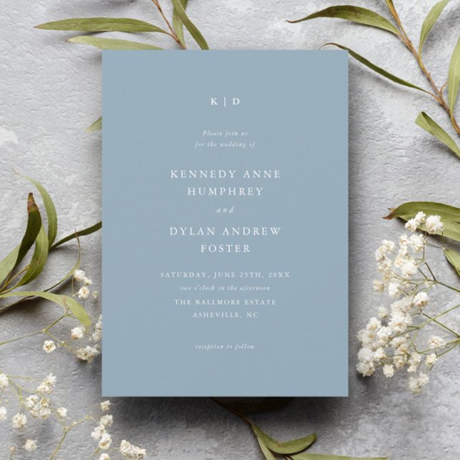 Convites Casamento Elegante Azul Simples (Criador carregado)