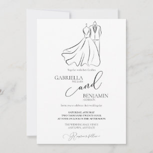 Convites Casamento Elegante B&W Tux e Vestido Casamento For
