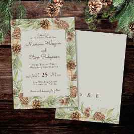 Convites Casamento Elegante Bege de Pinheiro de Inverno Mod