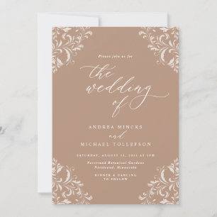 Convites Casamento Elegante Bege Taupe Vintage