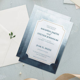 Convites Casamento Elegante Blue Watercolor